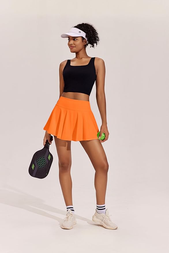 PINSPARK Womens Tennis Skirt Pleated Athletic Skirts with Pockets Shorts High Waisted Golf Skort for Workout Pickleball