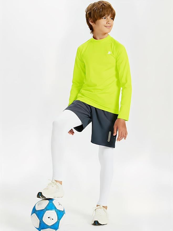 DEVOROPA Youth Boys Compression Shirt Long/Short Sleeve Football Baseball Undershirt Quick Dry Kids Sports Baselayer Crewneck