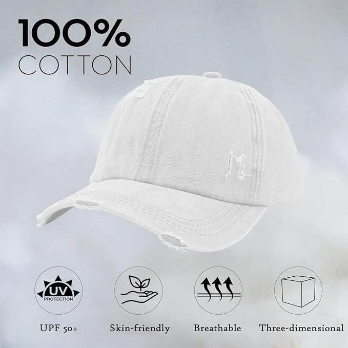 Criss Cross Ponytail Hat Women Washed Distressed Baseball Caps Adjustable High Messy Bun Ponycap