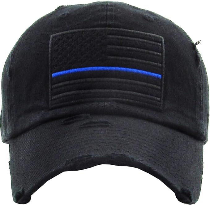 KBETHOS Flag USA America Military Thin Blue Line Thin Red Line Vintage Distressed Baseball Cap Dad Hat Unisex Adjustable…