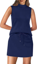 XIEERDUO Two Piece Skirt Sets for Women Summer Beach Vacation Resort Cruise Outfits Mock Neck Tops Tennis Skirt Sets