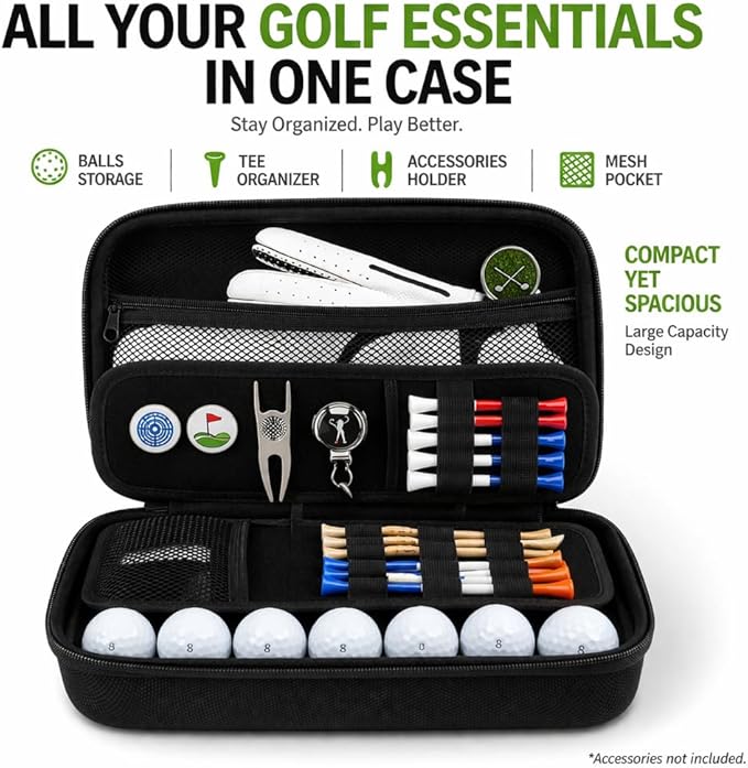 Golf Glove Holder, Golf Accessories Gifts for Men Women Golfers, Glove Case Organizer with Hard Shell, Holder Case Caddy with Dividers for Balls, Tees & Markers