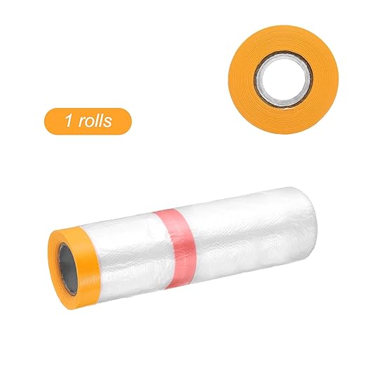 HARFINGTON Pre-Taped Masking Film 106.3" x32.8ft Double Adhesive Tape and Drape - Image 3
