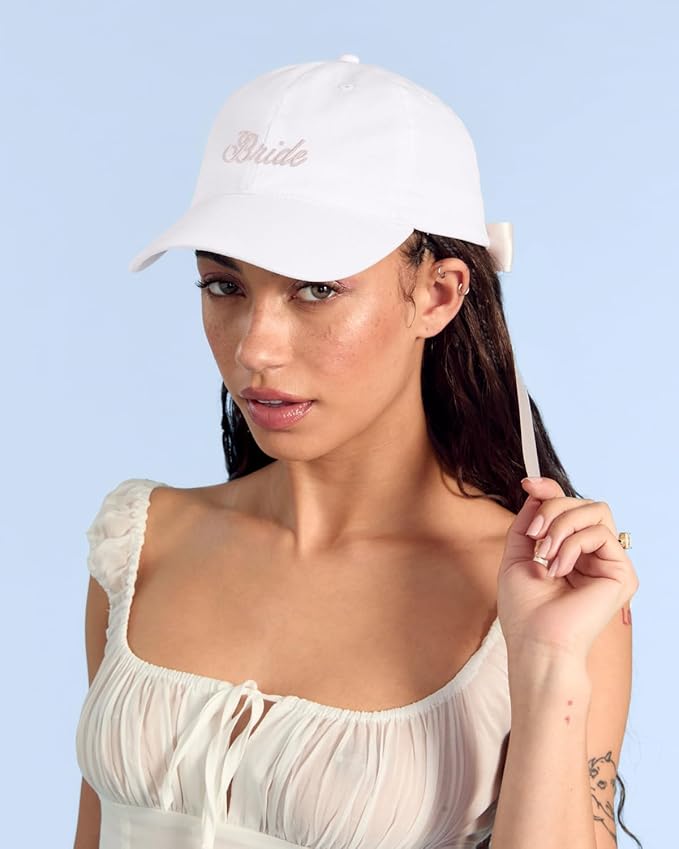 xo, Fetti White Bride Baseball Bow Hat | Bachelorette Accessory, Pink Bridal Headwear, Bach Party Decorations, Bridesmaid Gift, Wedding Cap