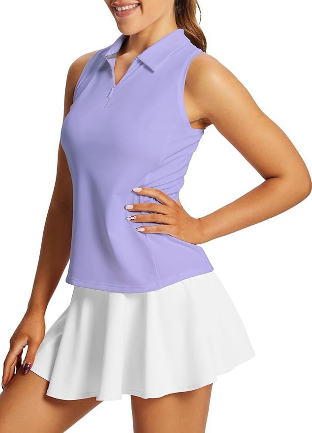 BALEAF Women's Golf Shirts Tank Tops Sleeveless Tennis Polo Racerback with Zipper Collar Athletic Tanks Quick Dry