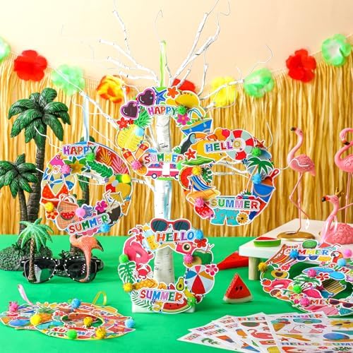 Hollowfly 48 Sets Summer Wreath Craft Kits DIY Paper Hanging Ornaments