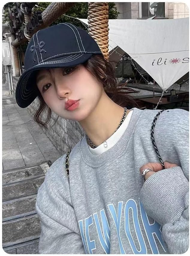 Sumleno Womens Trendy Cute Bow Baseball Cap Y2k Aesthetic Preppy Sun Cap Hiking Travel Trucker Hat Accessories