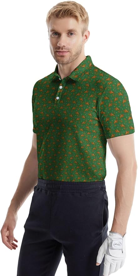 HUURAY Funny Golf Polos for Men Funny Print Short Sleeve Shirts Quick Dry Polo Shirts Hawaiian Shirt Performance Golf Outfits