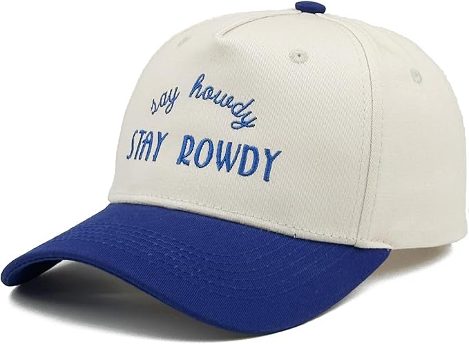 Two-Tone Cotton Baseball Cap with Embroidered Western Sayings - Adjustable Cowboy Style Hat for Men and Women