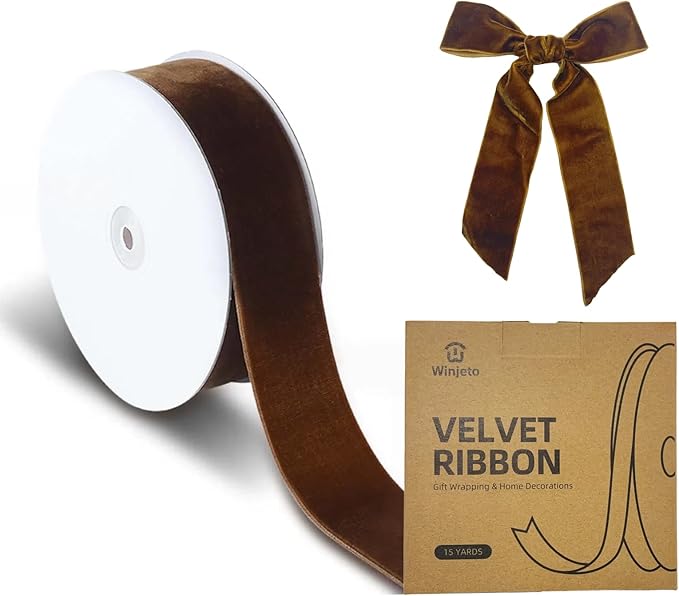 15 Yards Velvet Ribbon 1-1/2 Inch Single Face Brown Velvet Ribbon Spool Prefect by Winjeto