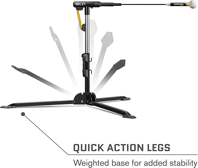 SKLZ Hurricane Baseball and Softball Swing Trainer, Adjustable Power Band System with Anti-Dent Ball Head, Height 23 to 38 Inches, Solo Hitting Practice for Youth Ages 14 and Under