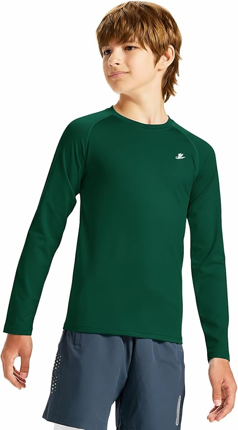 DEVOROPA Youth Boys Compression Shirt Long/Short Sleeve Football Baseball Undershirt Quick Dry Kids Sports Baselayer Crewneck