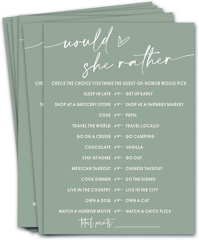 Bridal Shower Games Cards, Would She Rather Bridal Shower Game by Wybgno