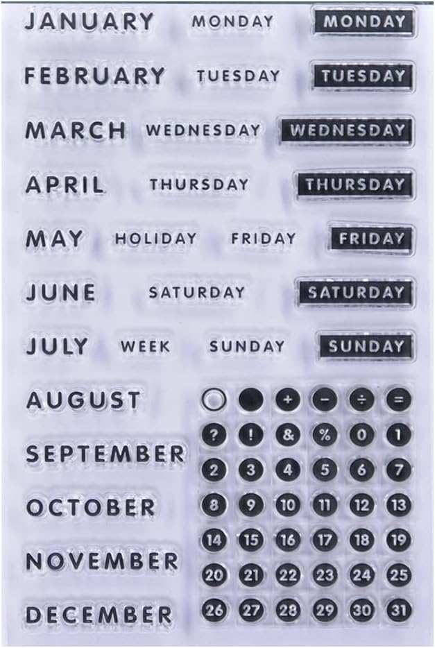 Calendar Month Week Date December Monday Holiday Sunday Clear Stamps by DDOUJOY