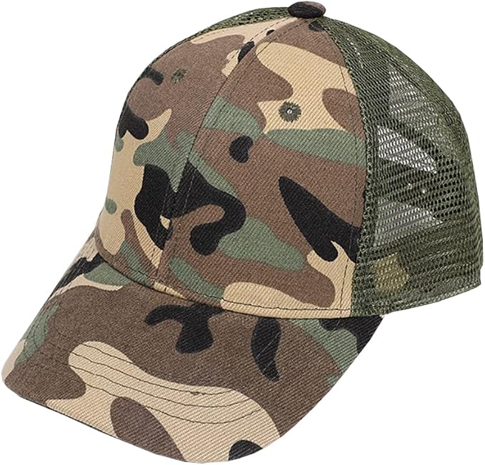 Camouflage Baseball Cap Adjustable Mesh Peak Hat Children Summer Sun Breathable Outdoor Sports for Boys Girls Green