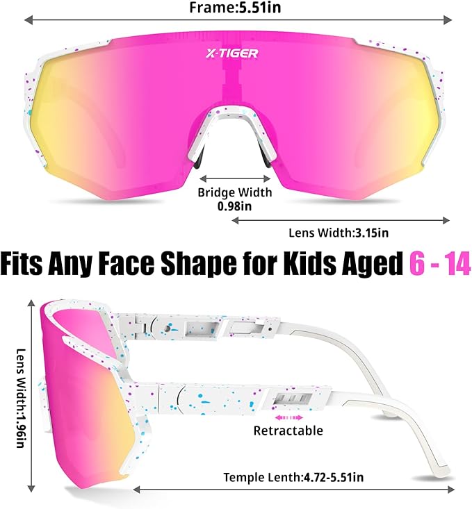 X-TIGER Polarized Youth Baseball Sunglasses UV400 Kids Sunglasses Boys Girls 8-12 Youth for Softball Cycling Sports Glasses