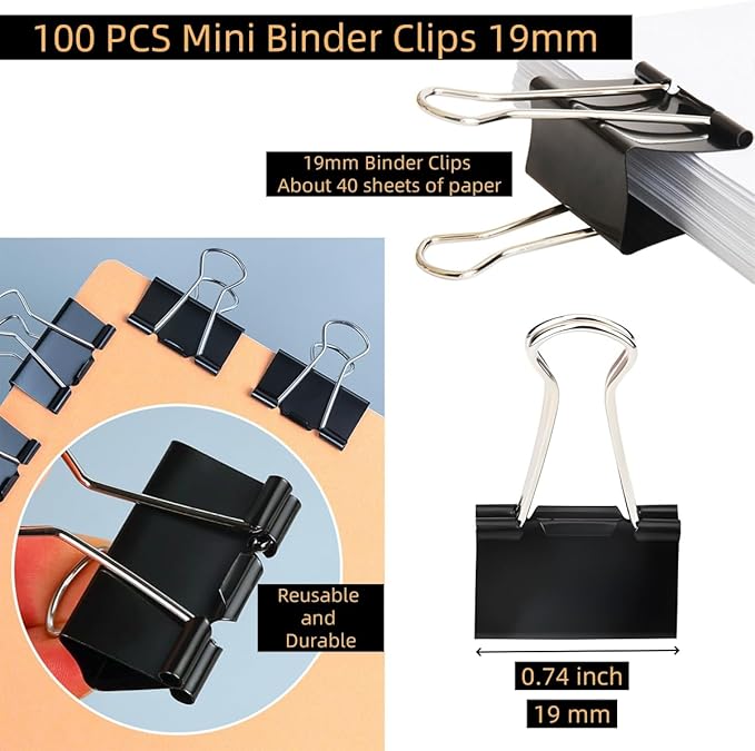 100 PCS Mini Binder Clips, 3/4 inch 19mm Binder Clips, Document Organizing - Image 2