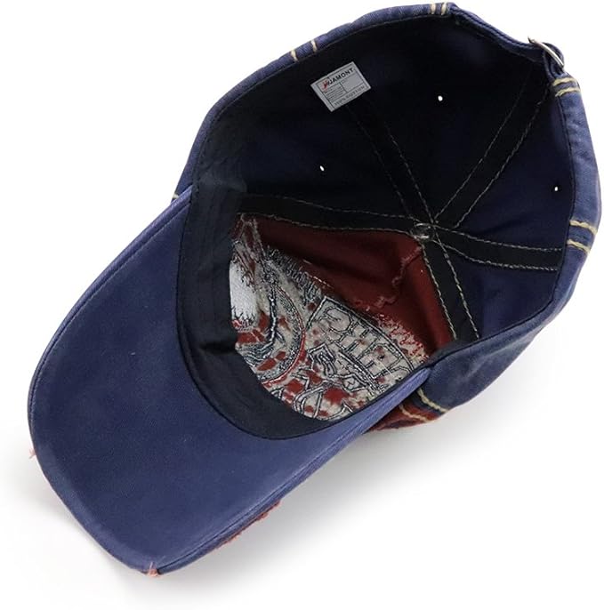 Elwow Men's Oilcloth Front Decor Washed Distressed Embroidery Baseball Cap Driver Trucker Hat with Eagle & Shark Patch