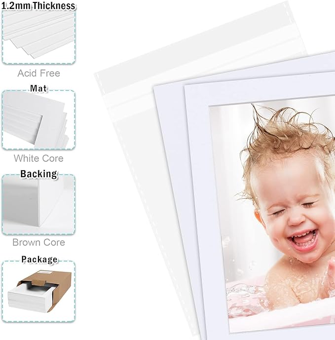 Egofine Pack of 5 White Pre-Cut 5x7 Picture Mat - Image 2