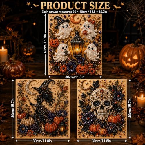 3 PCS Halloween Ghost Pearl Diamond Painting Art Kit for Adults 3D DIY Bead