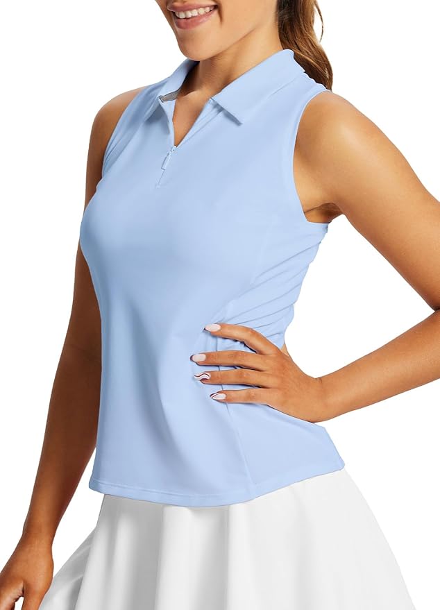 BALEAF Women's Golf Shirts Tank Tops Sleeveless Tennis Polo Racerback with Zipper Collar Athletic Tanks Quick Dry