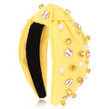 Baseball Headbands for Women Crystal Baseball Embellished Wide Top Knot Headband for Women Game Day Hair Accessories (Yellow)