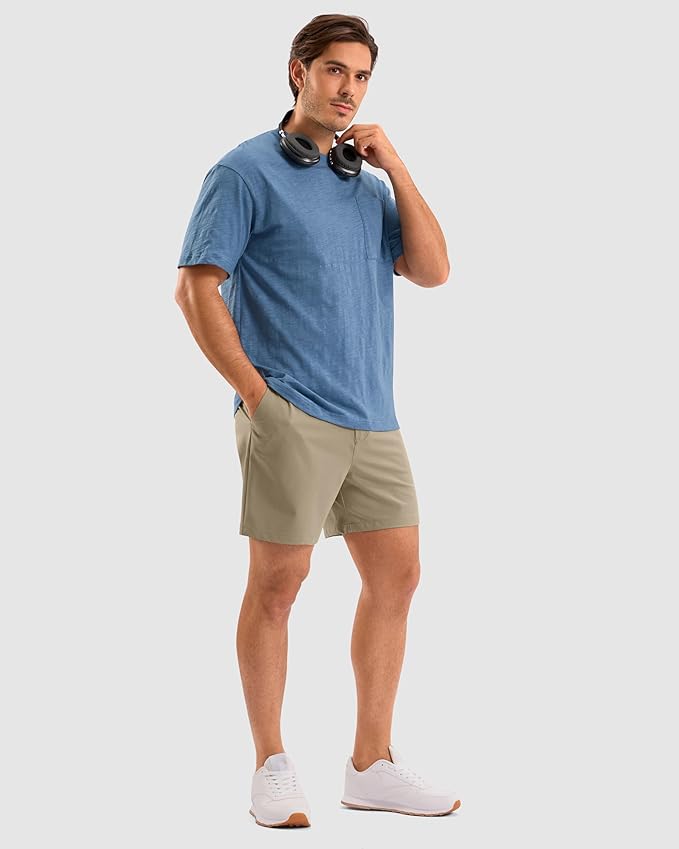 Pudolla Men's Casual Shorts 7"/9"/5" Lightweight Golf Shorts with 3 Pockets Stretch Quick Dry Comfy Work Shorts