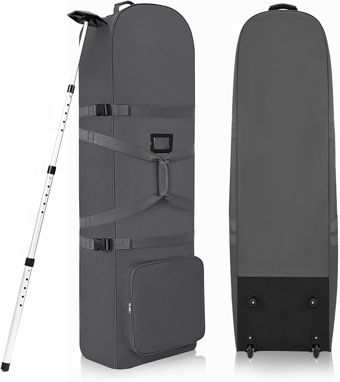 DAREKUKU Golf Travel Bags for Airlines with Adjustable Support Rod and Detachable Shoulder Straps, Hard case Top Soft Foldable Golf Club Travel Covers
