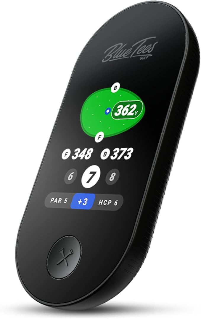Blue Tees Golf Ringer - Magnetic Golf GPS Handheld, Touch Screen Display, Water Resistant Golf Distance Range Finder, 40,000+ Preloaded Courses, 10+ Hours Battery, Built-in Magnetic Strip