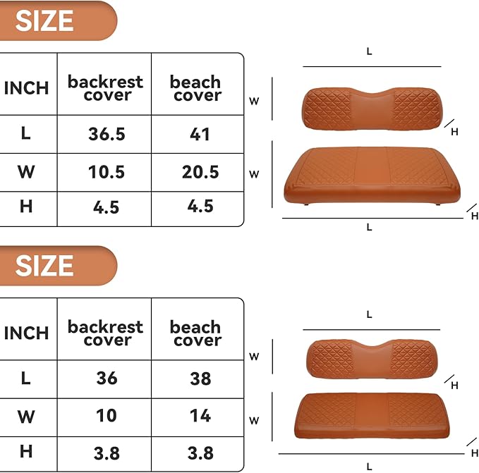 XUANYUDG0769 Golf Cart Front and Rear Seat Covers for EZGO TXT/RXV Club Car DS/Precedent Yamaha G29, Vinyl Leather Made/Adjustable Straps and Retractable Buckle/No Stapler Required,4PCS