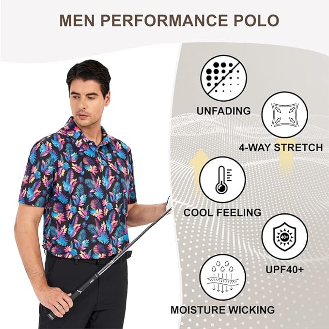 Damipow Premium Golf Shirts for Men Dry Fit Performance Polo Short Sleeve Collared Shirt