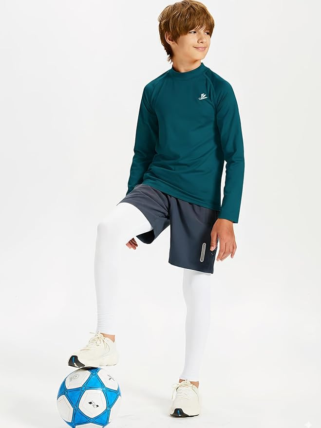 DEVOROPA Youth Boys Compression Thermal Shirt Long Sleeve Kids Fleece Baselayer Soccer Baseball Undershirt Slim/Regular/Husky