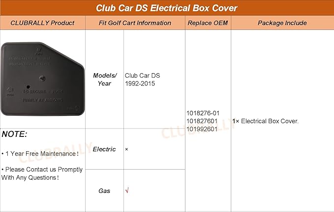 Club Car Electrical Component Box Asm/Electrical Box Cover, Fits for Gas Club Car DS 1992-2015, OEM#1013609, 1015777/102711201, 1015373, 1014808, 1015372