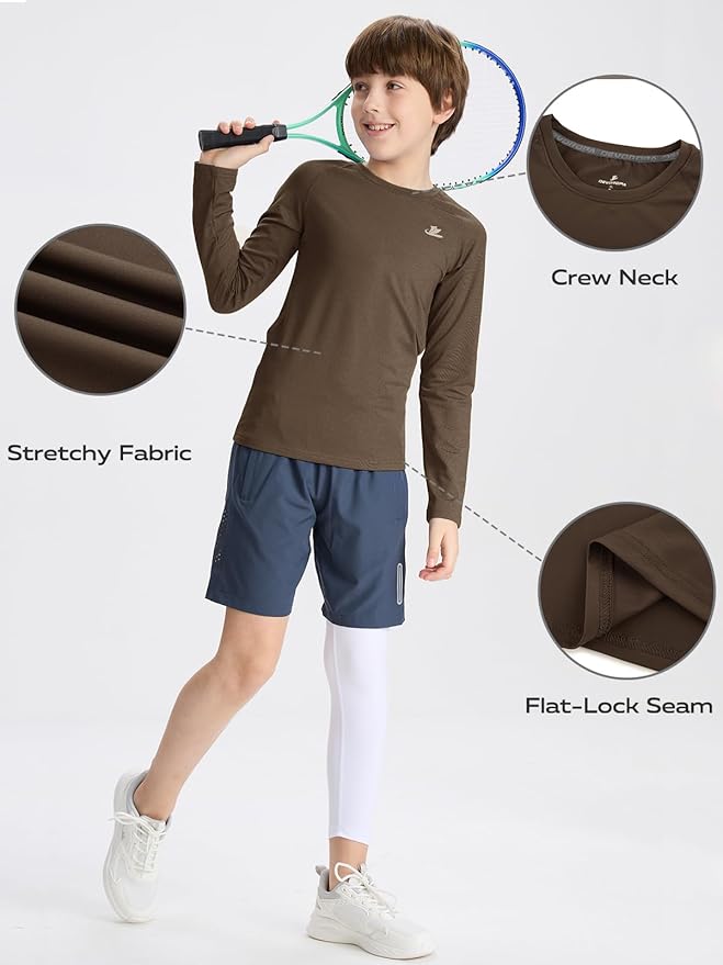 DEVOROPA Youth Boys Compression Shirt Long/Short Sleeve Football Baseball Undershirt Quick Dry Kids Sports Baselayer Crewneck