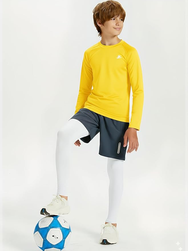 DEVOROPA Youth Boys Compression Thermal Shirt Long Sleeve Kids Fleece Baselayer Soccer Baseball Undershirt Slim/Regular/Husky