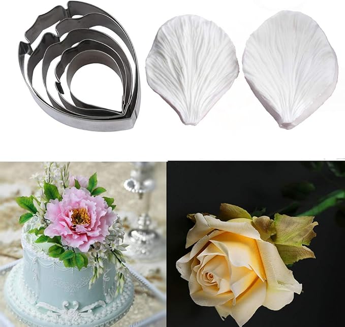 KALAIEN 5pcs Stainless Steel Peony Cutter 2pcs Fondant Silicone Mold Gumpaste - Image 6