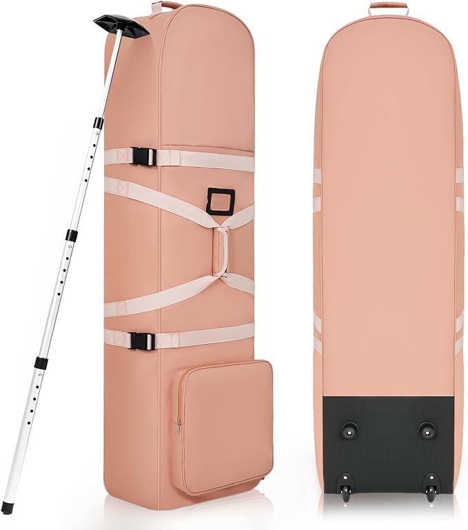 DAREKUKU Golf Travel Bags for Airlines with Adjustable Support Rod and Detachable Shoulder Straps, Hard case Top Soft Foldable Golf Club Travel Covers