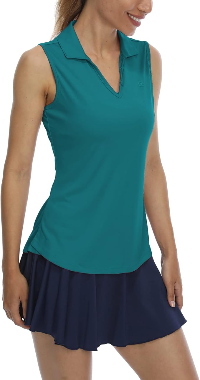 LastFor1 Women's Sleeveless Polo Golf Shirts Quick Dry 50+ UV Protection V-Neck with Collar Lightweight Tennis Tank Tops
