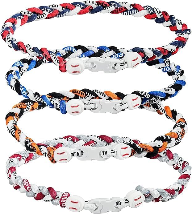 4 Pieces Baseball Necklaces for Boys,Three Braided Rope Tornado Sports Titanium Necklaces,Christmas Gifts Baseball Accessories Drip