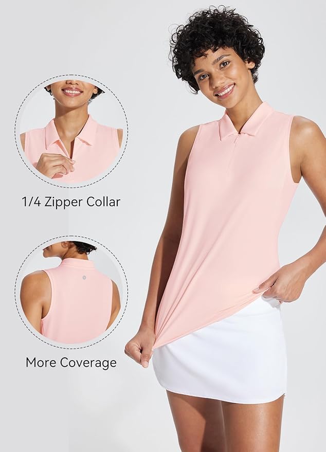 BALEAF Women's Golf Shirts Tank Tops Sleeveless Tennis Polo Racerback with Zipper Collar Athletic Tanks Quick Dry