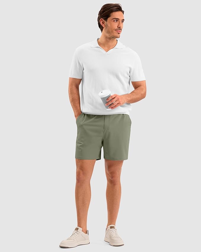 Pudolla Men's Casual Shorts 7"/9"/5" Lightweight Golf Shorts with 3 Pockets Stretch Quick Dry Comfy Work Shorts