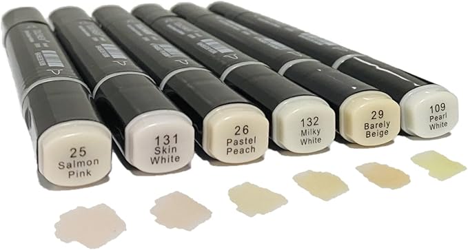 6 Colors Skin Tone Alcohol Markers Set, Double Tipped Soft Fine Tips and Brush by Arhomet