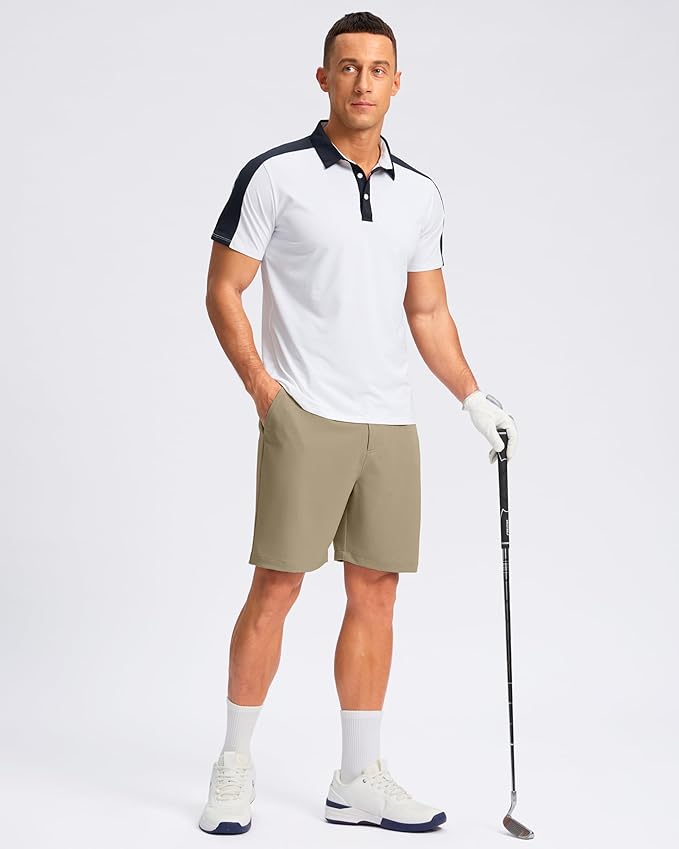 Pudolla Men's Casual Shorts 7"/9"/5" Lightweight Golf Shorts with 3 Pockets Stretch Quick Dry Comfy Work Shorts