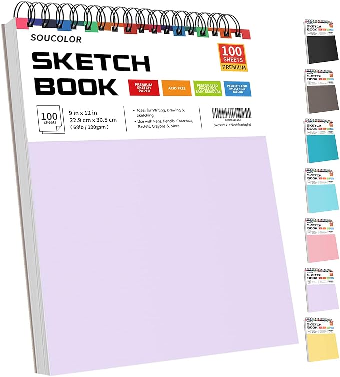 Soucolor 9" x 12" Aesthetic Sketch Book, Japanese Stationary Sketching Supplies by Soucolor