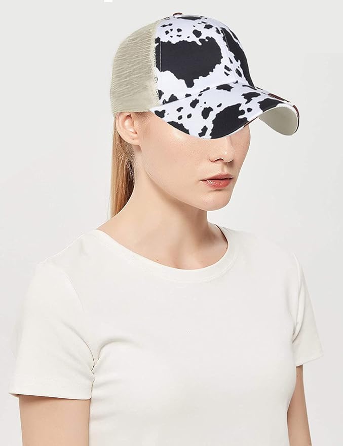 Womens Cow Print Baseball Cap Unisex Adjustable Baseball Hat Casual Cotton Sun Hats for Teen Girls
