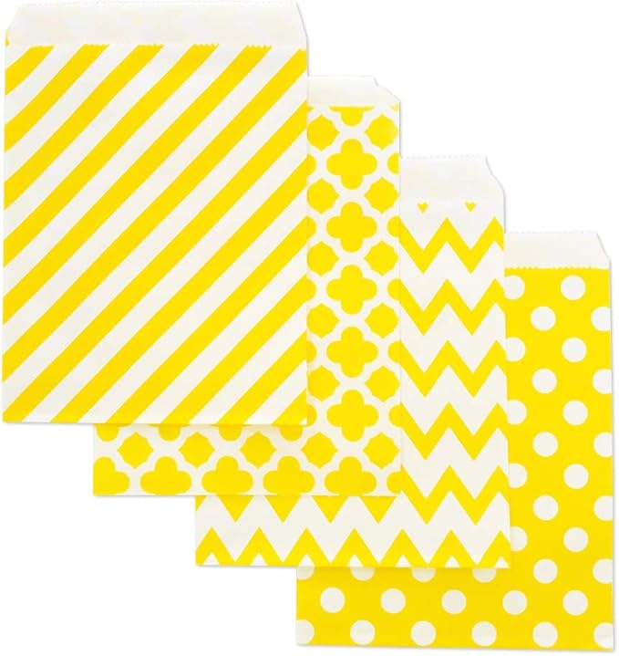 KEYYOOMY 100 Pcs Yellow Candy Buffet Bags Small Cookie Bags Polka Dot Paper by KEYYOOMY