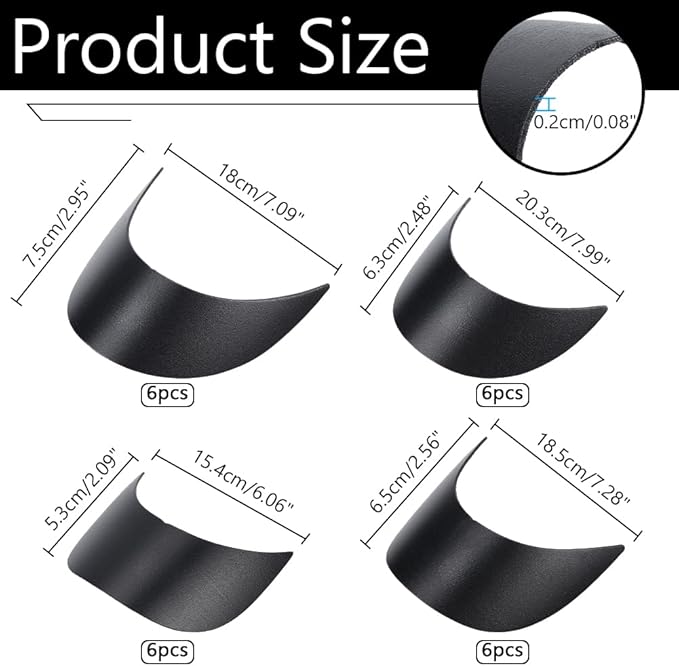 NBEADS 24 Pcs 4 Styles Baseball Cap Visor Insert, Plastic Hat Brim Board Tennis Hat Brim Replacement Liner Shaper