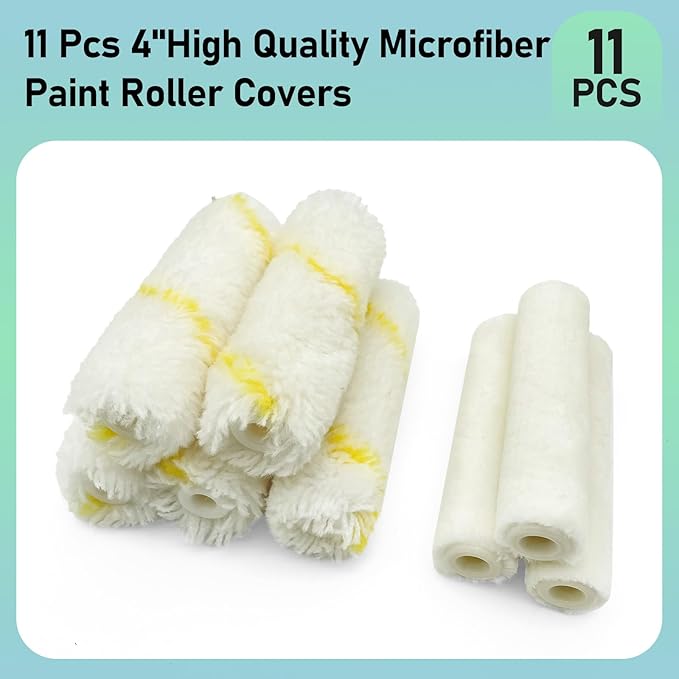 11 Pack Paint Roller Kit, 4 Inch Microfiber Paint Roller Covers, Mini Wool - Image 3