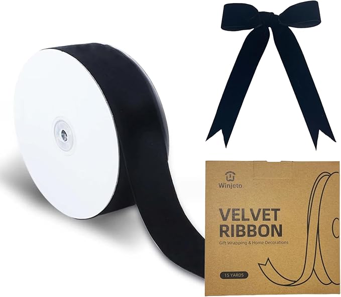 15 Yards Velvet Ribbon 1-1/2 Inch Single Face Black Velvet Ribbon Spool Prefect by Winjeto