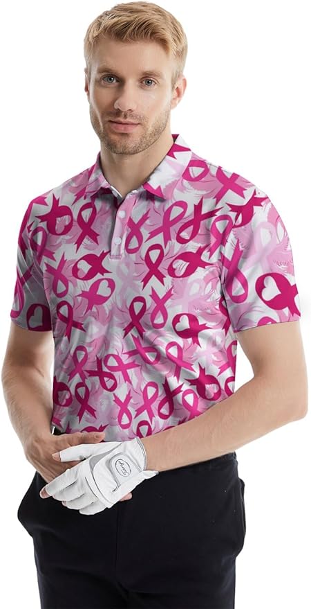 HUURAY Funny Golf Polos for Men Funny Print Short Sleeve Shirts Quick Dry Polo Shirts Hawaiian Shirt Performance Golf Outfits